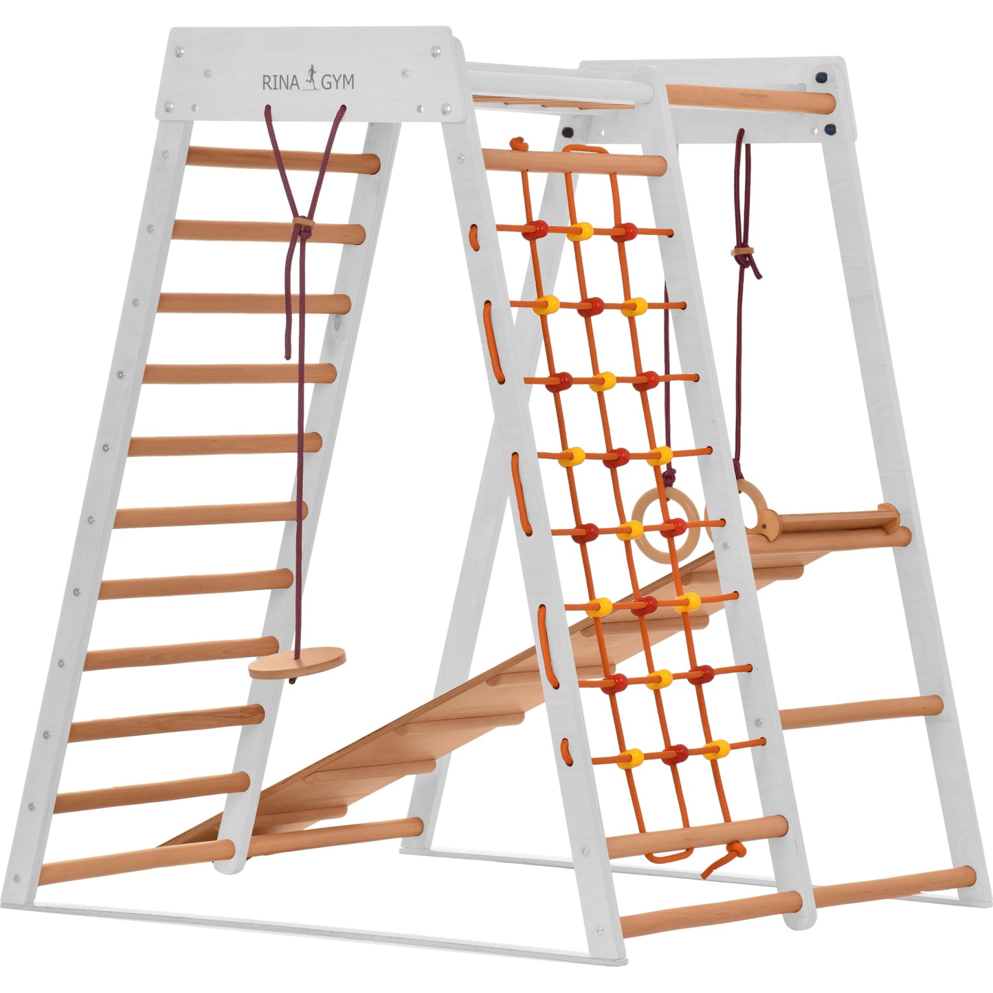 RINAGYM Indoor Spielplatz aus Holz für Kinder - holz klettergerüst indoor ab 3 jahre - Indoor Klettergerüst Kinder kidwood (Classic weiß)