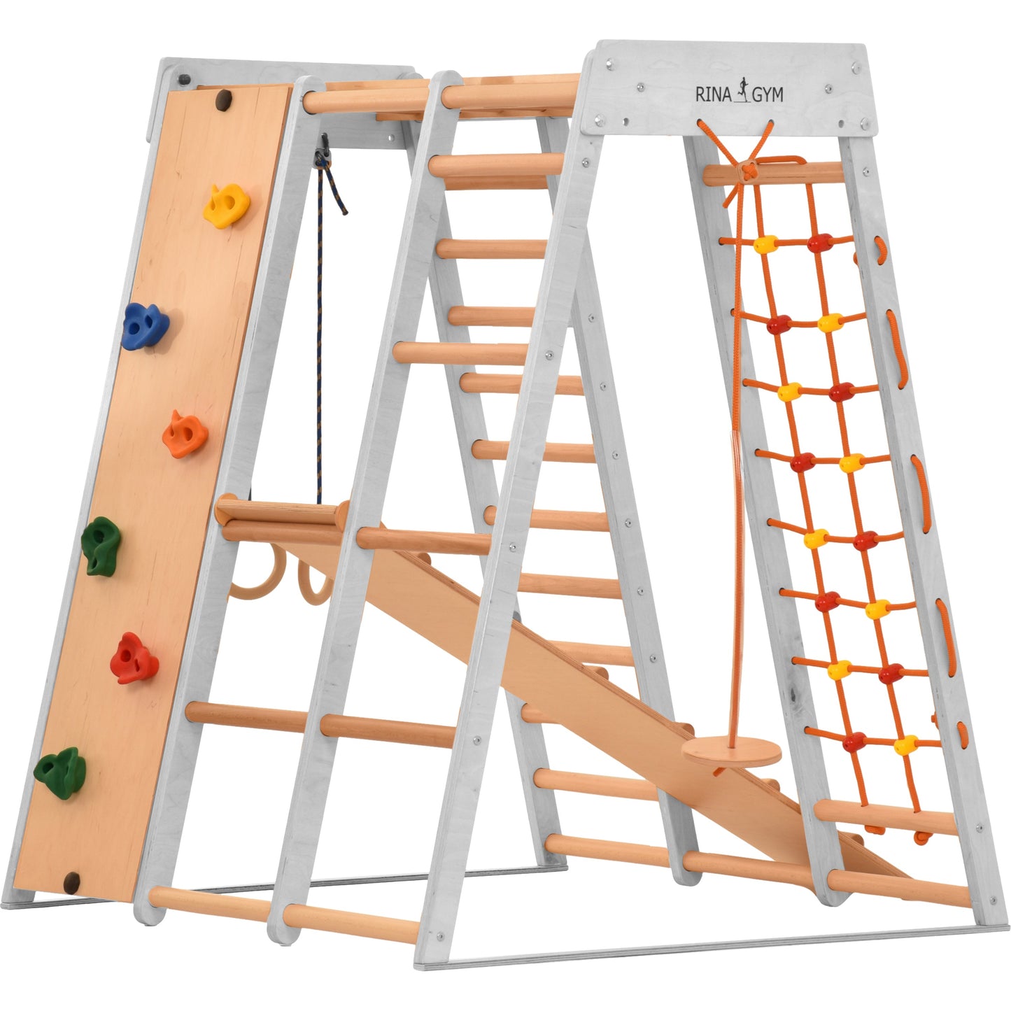 Multifunktions Klettergerüste,Klettergerüst für Kinder,Indoor Spielplatz aus Holz für Kinder,Massivholz für Kleinkinder (3, white)