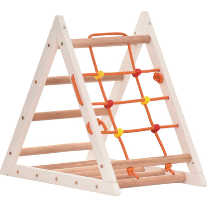 Kletterdreieck für Kinder - Klettergerüst aus Holz - Leiter, doppelseitige Rutsche, Spielnetz - Indoor-Spielplatz, Spielturm (weiß)